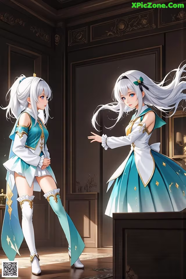 A couple of anime girls standing next to each other.